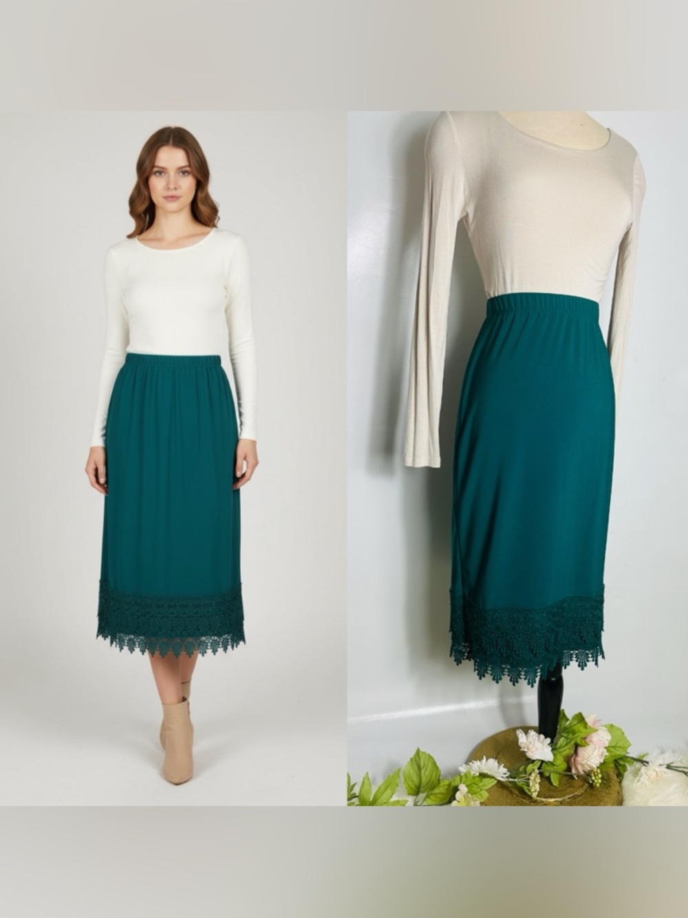 Unk Teal Lace-Trim Midi Skirt